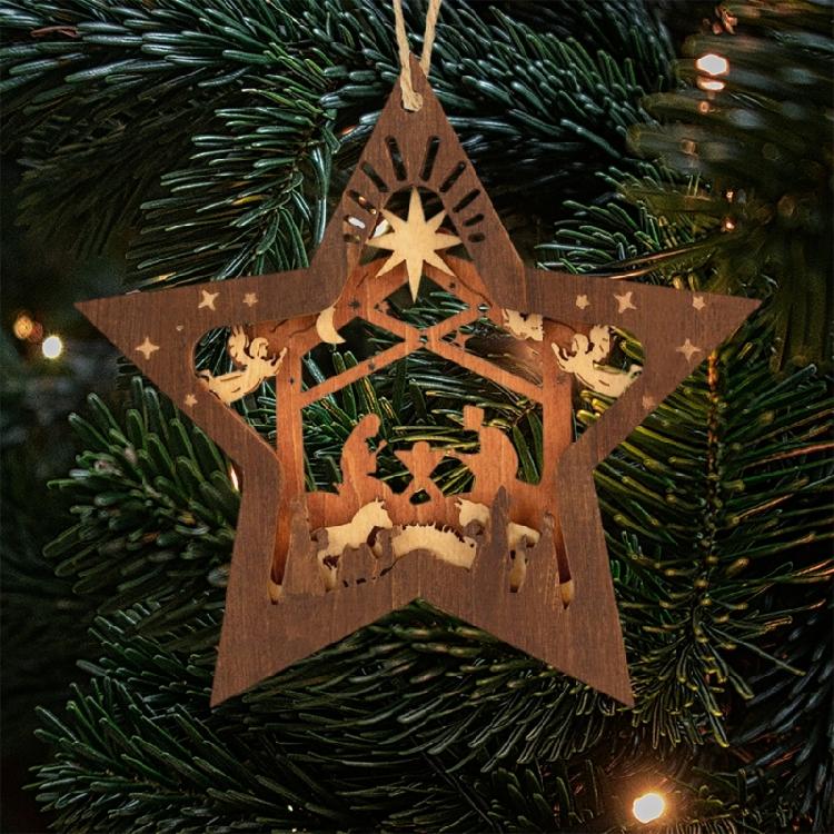 Nativity Scene Ornaments Wood Hanging Decorations Christmas Tree Mini Holiday Decors