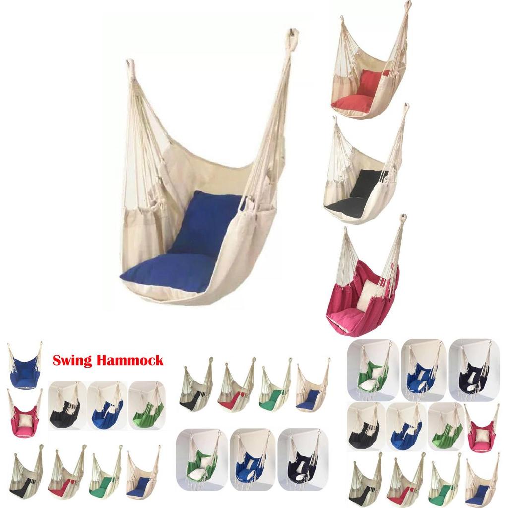 Stylish Hanging Hammock Chair For Outdoor Relaxation With Soft Pillows And Strong Ropes