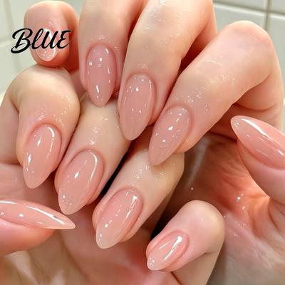 Nude Press On Nails 24Pcs Women On Nails Natural Glossy Almond Stick-on False Fake Full Cover Long Glue