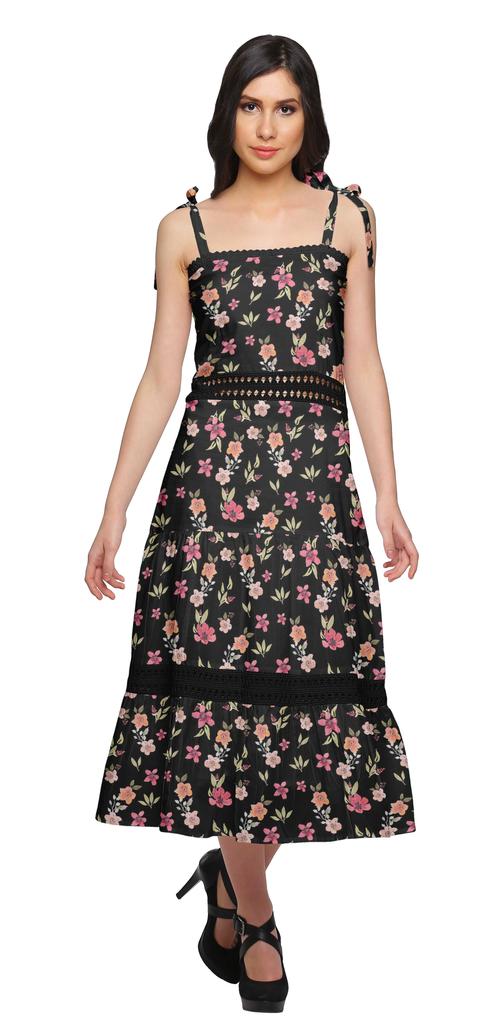 Moomaya Printed Adjustable Shoulder Strap Women Casual Sleeveless Long Dress