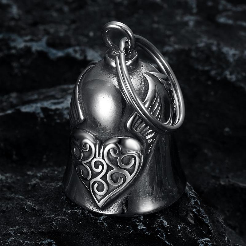 Fashion Lucky Bell Pendant Heart Wing Motorcycle Bell Retro Riding Lucky Exorcist Bell For Men Motorcycle Punk Rock Exorcism