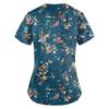 Plus SizePrinted Scrub Working Uniform Tops For Women's Cross V-Neck Print Short Sleeve Fun T-Shirts Workwear Tee With Pockets