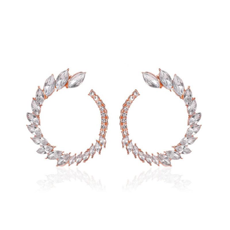 Elegant Leaf Shaped Hoop Earrings for Women Sparkling C Shape Statement Earrings for Party Wedding