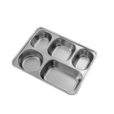 Homeglen 304 Stainless Steel 5-Compartment Deep Divided Lunch Tray, Pack of 5
