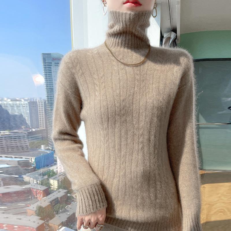 Women's 100% Wool High-Neck Seamless Sweater – Warm, Gentle, Sweet Style Knit Base Layer
