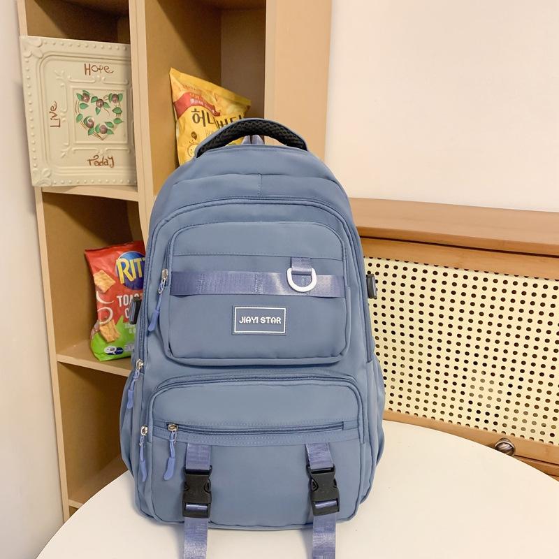 Solid Color Schoolbag Female Backpack Student Large Capacity Backpack