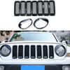 Kit de Grille Avant en Maille 9 Pièces + Garniture de Cache-Phare Style Pour Jeep Patriot 2011-2016