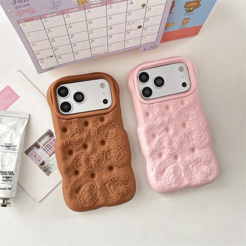 Cartoon Bear Bread Embossed Phone Case for iPhone 12/13/14, Compatible with Apple 15-17 PROMAX