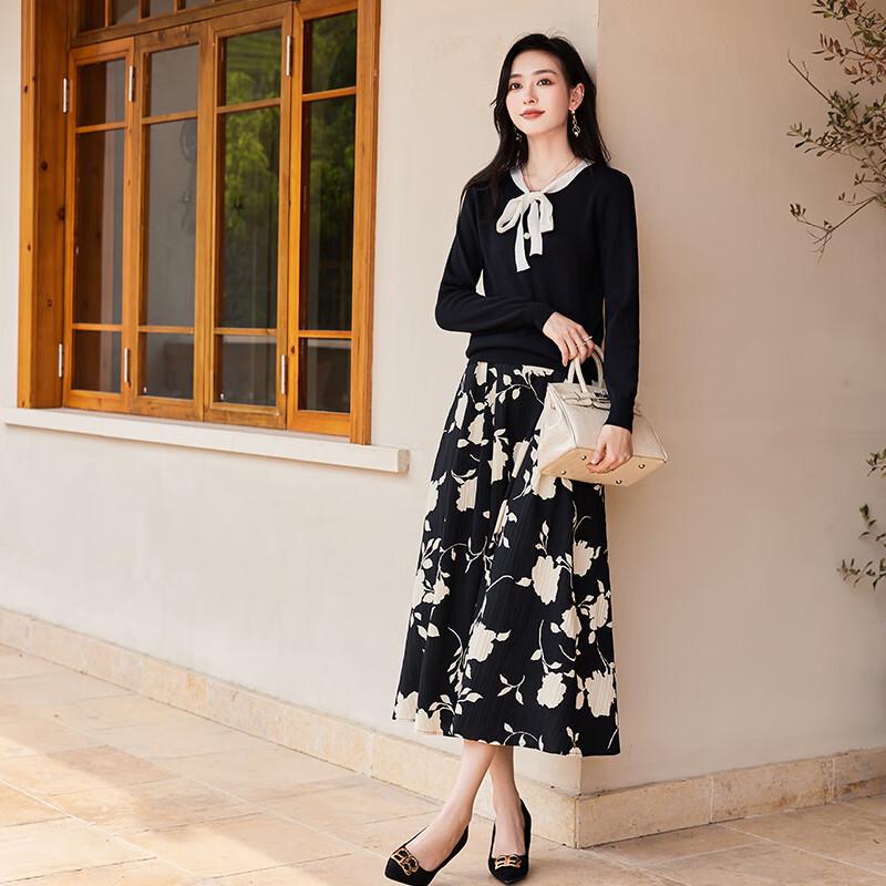 VICTORIA&VERA Elegant Bowknot Pearl Button Long Sleeve Knit Top