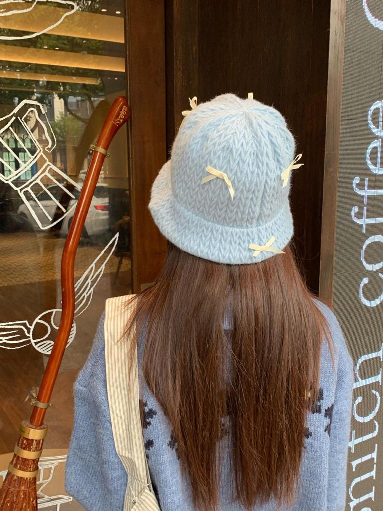 Women's Bow Knit Fisherman Hat - Sweet, Versatile, Casual Spring/Autumn Bucket Hat