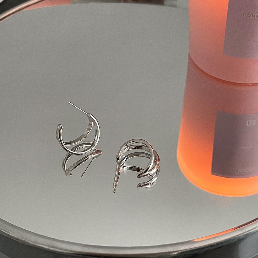 

Двухслойные простые инс холодный дизайн индивидуальный темперамент серьги-гвоздики женские корейские версии высокое чувство 925 серебряная игла изысканные ювелирные изделия