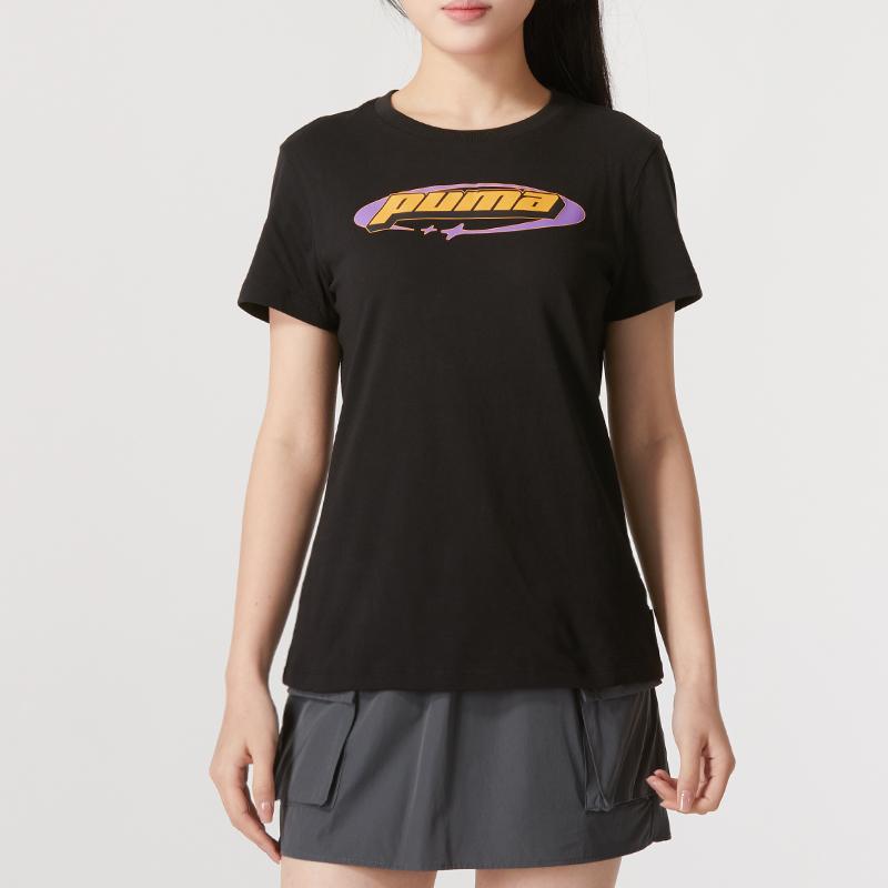 Puma Letter Pattern Running Short Sleeve T-Shirt Women Tops Black 630565-01