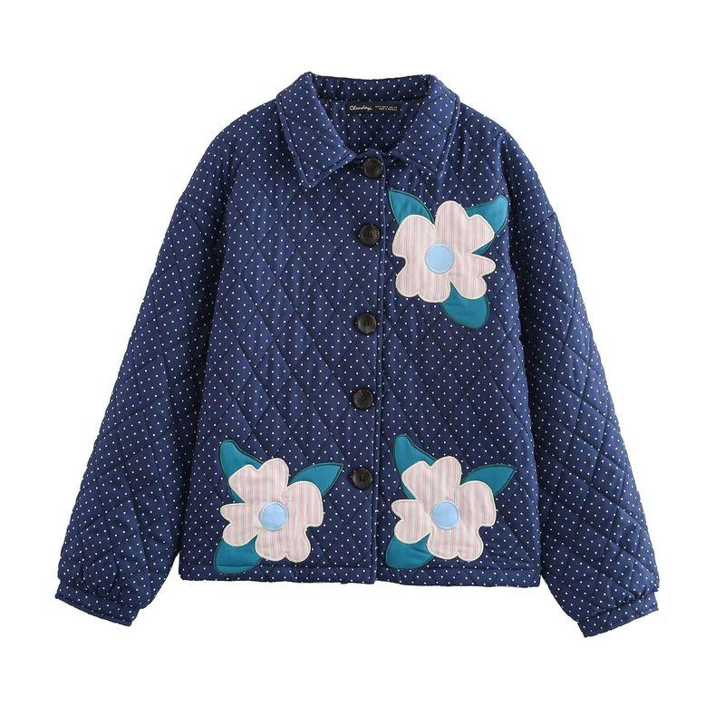 

Kaslead New Arrival Women s Clothing Fashion Style Fashion Casual Minimalist Easiest for Match Polka Dot Quilted Cotton-Padded Coat Outwear Navy blue L