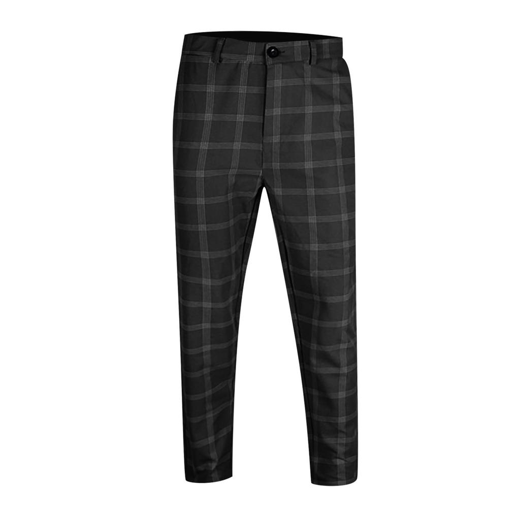 Men's Fashionable Stretch Trousers, Slim-fitting Plaid Trousers, Business Suit Trousers, Casual Golf Trousers
