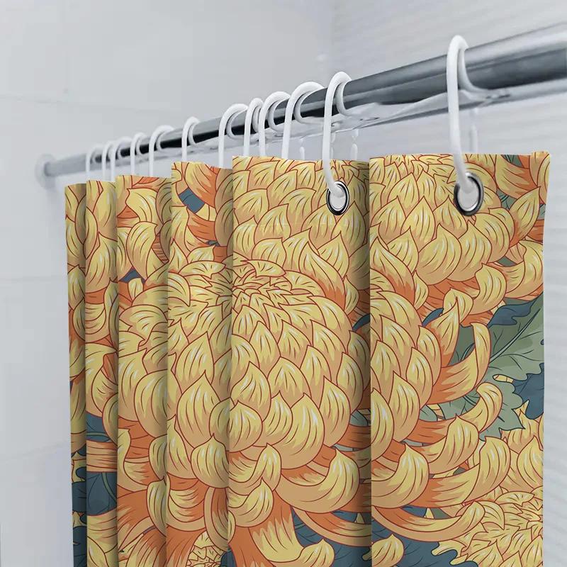 Vintage Chrysanthemen Duschvorhang Wasserdicht Heimdeko Badezimmerdekoration Wandbehang Blumendesign Badematte