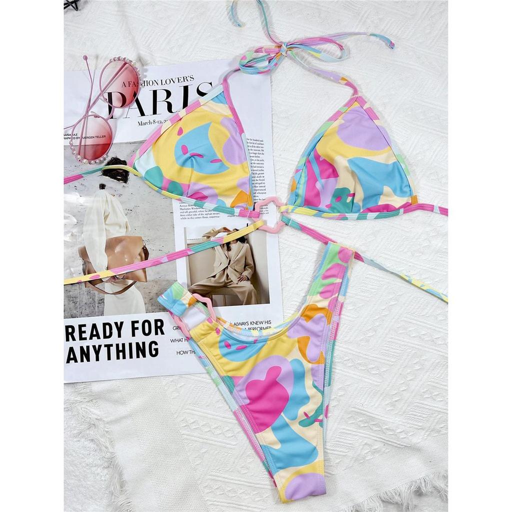 Sexy Colorful Halter High Cut Bikini Women Swimwear Female Swimsuit Two-pieces Bikini Set Bather Bathing Suit Swim