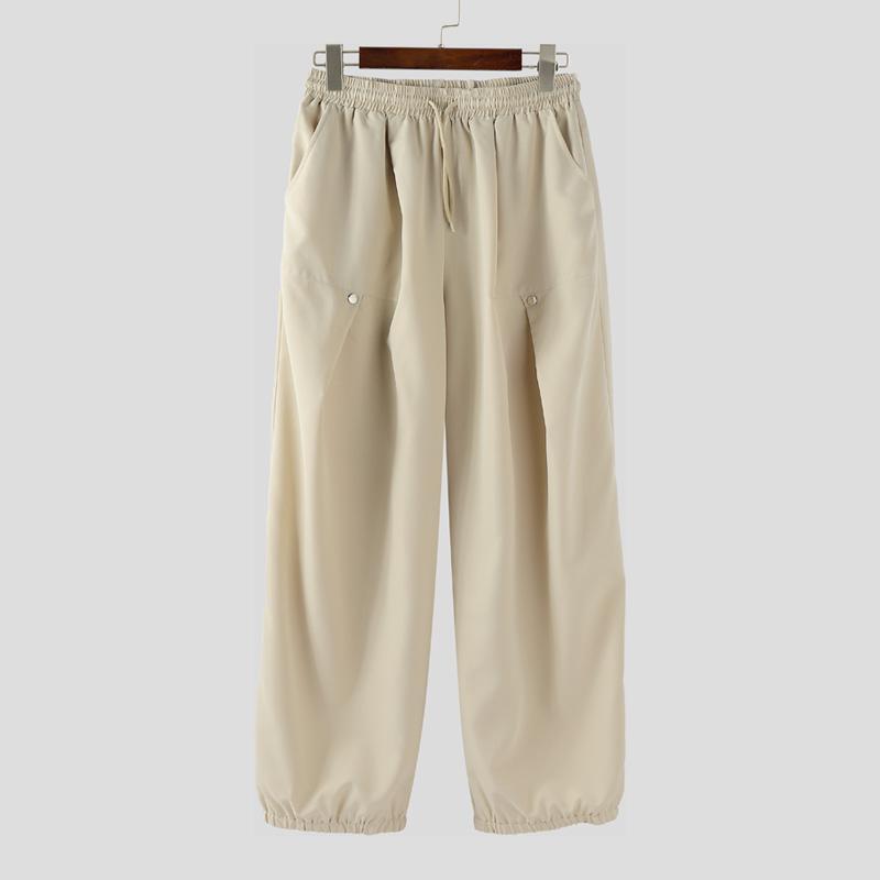 

INCERUN Men Elastic Waist Casual Loose Wide Leg Trousers Long Pants 4XL абрикосовый