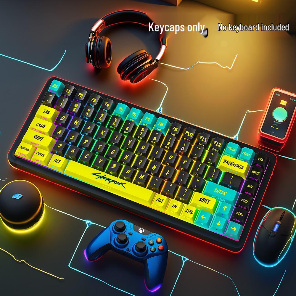 Cyberpunk Transparente PBT Fünfseitige Thermosublimation Mechanische Tastatur Russische Tastenkappen