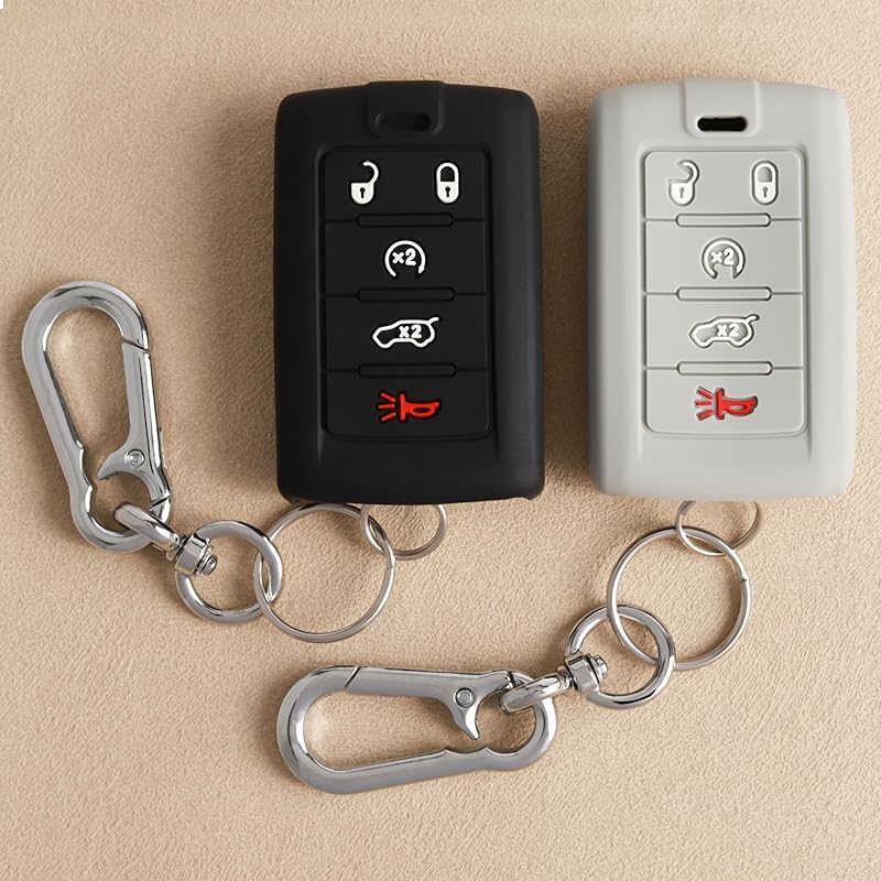 TANDRIVE 5-Button Key Fob Cover For Jeep 2025 Grand Cherokee Wagoneer, Silicone, 2-Pack, Black