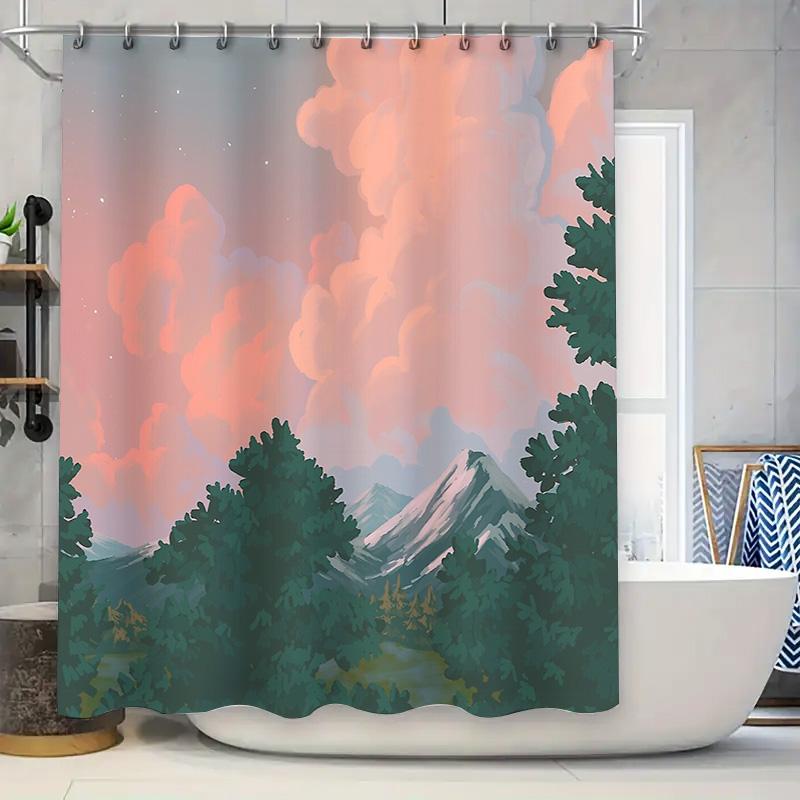 

Mountain Forest Shower Curtain Nature Landscape Scenic Backdrop Artistic Bathroom Decor Rustic Home Decor Wall Hanging Tapestry W60H190(CM)-1 Pcs
