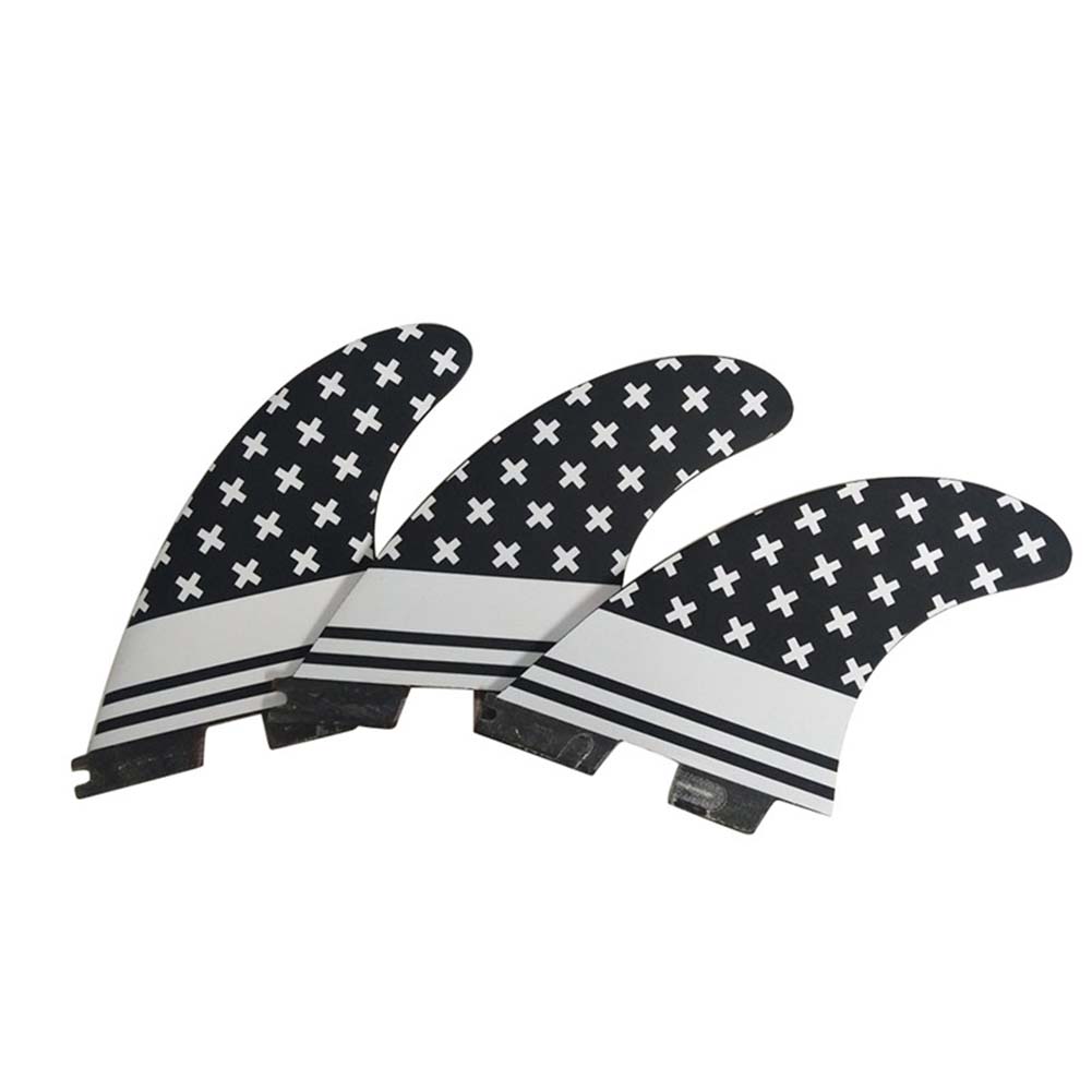 

Surf Tri Fin Set Fiberglass Surfing Fins For Surfboard Black and white G5#1