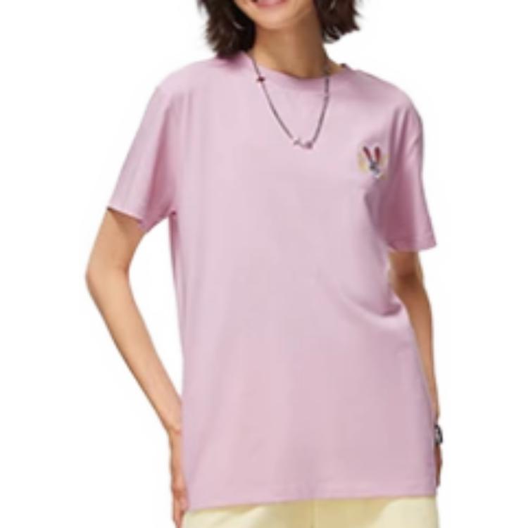 Li Ning X Disney Collaboration Crazy Animal Series Cartoon Pattern Round Neck Short Sleeve T-Shirt Women Tops Soft-Pink AHST272-2