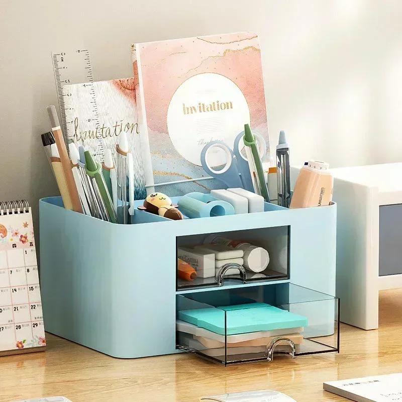 New Creative Transparent Drawer Storage Box Desktop Cosmetics Organizer Student Pen Holder School Office Stationery Plastic Boxs