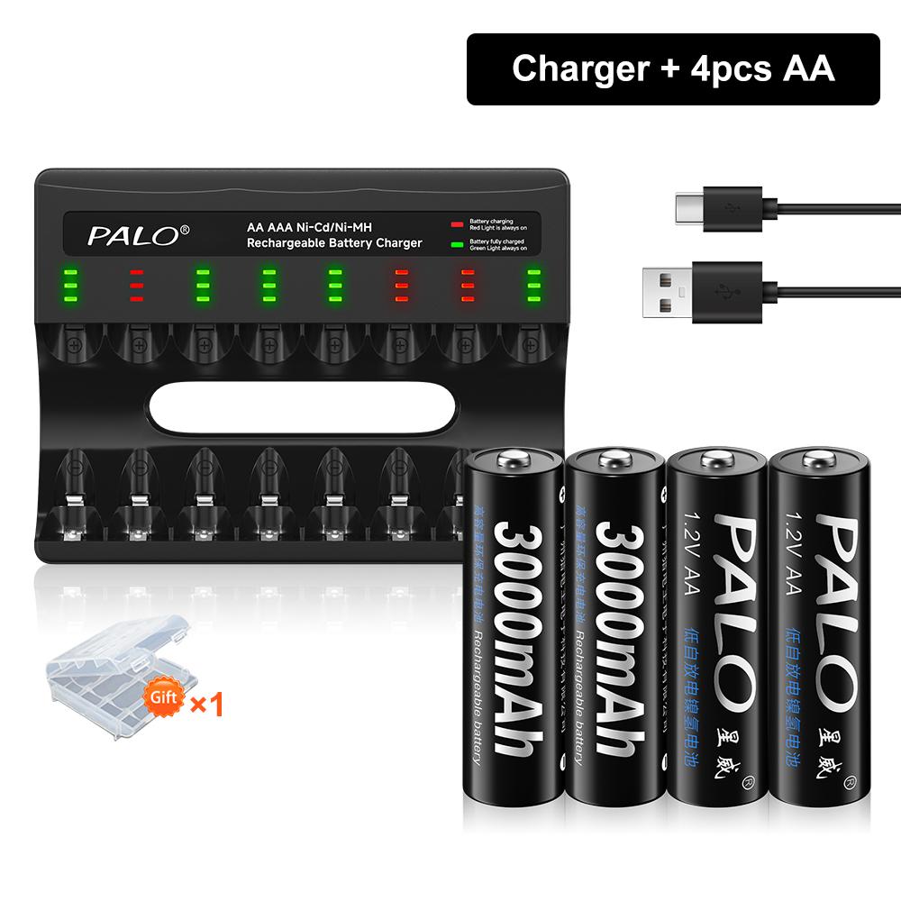 PALO 1.2V NIMH AA Rechargeable Battery with Smart AA Battery Charger 1.2V 3000mAh 2A Battery for Remote Control Toy Camera