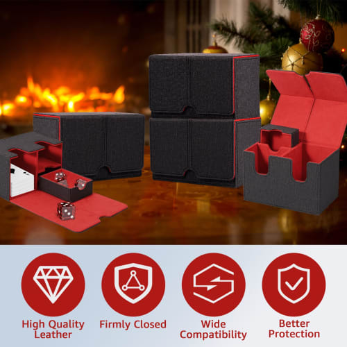 Powanfity Deck Case, Trading Card Case, Deck Box, Storage Box with Dice and Damage Counter Holder, Magnetic, Leather, Fits Approximately 200 Cards, Co