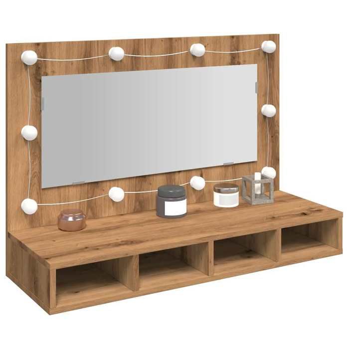 VidaXL Mirror Cabinet with LED Artisan Oak 90x31.5x62 Cm, LED Mirror Cabinet, Wall Cabinet, Mirror of 857006