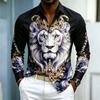 Camicia da uomo a maniche lunghe con colletto camicia Stampa Re Leone camicia business casual alla moda casual taglia grande vestibilità aderente top da uomo