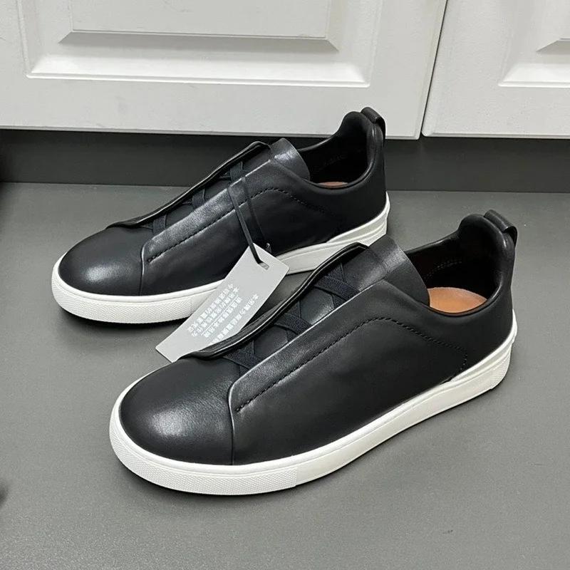 Spring Autumn Vintage High Quality Genuine Leather Lace-Up Shoes Man's Solid Color Round Toe Low-cut Flat Bottom Shoes