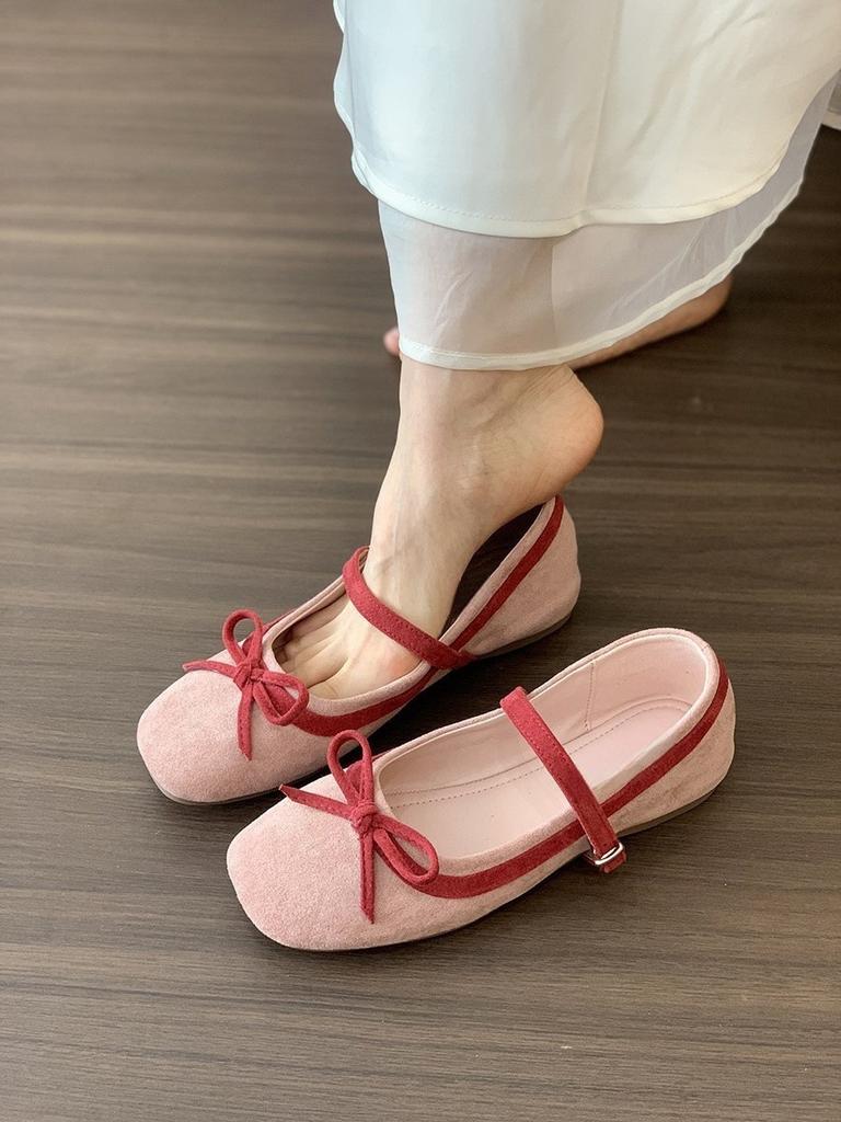 Inner height increase pink Mary Jane single shoes women's shoes spring skirt ballet fairy shoes