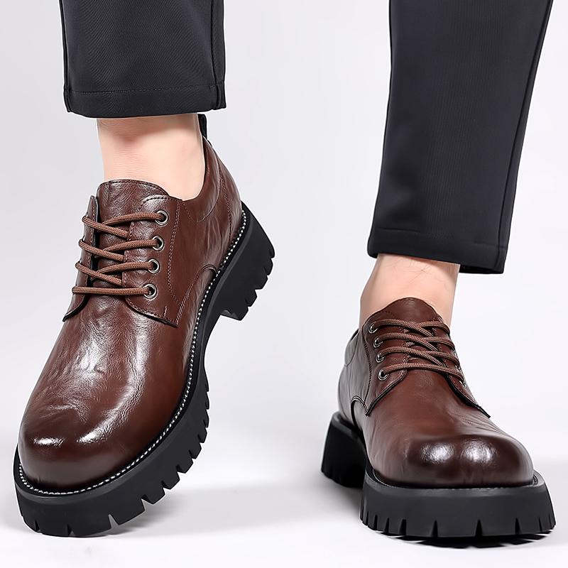 Fashion Fashionable Men's Thick Soled Leather Shoes Comfortable and Non Slip Style Leisure Business Men's Party Luxury Leather Shoes