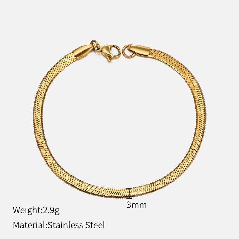 Stainless Steel Jewelry Bracelet Waterproof Jewelry 3-5mm Simple Flat Herringbone Women Plated Gold Snake Chain Bracelet