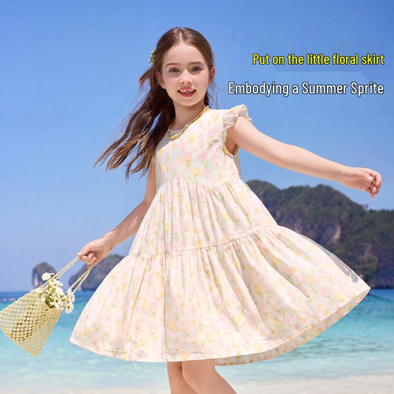 ASK JUNIOR Girls Cotton Flutter Sleeve Printed Princess Dress 170