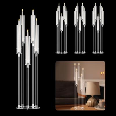 Centrotavola Candelabro, Candelabri Alti, Portacandele Conico Trasparente, Portacandele a 5 Bracci con Paralume in Acrilico, Candele LED per Matrimonio