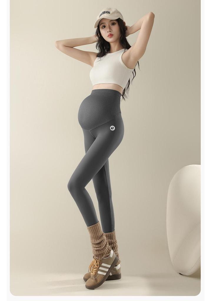 High Waist Maternity Leggings - Velvet-Lined, Slimming, Warm Yoga Pants for Spring & Autumn