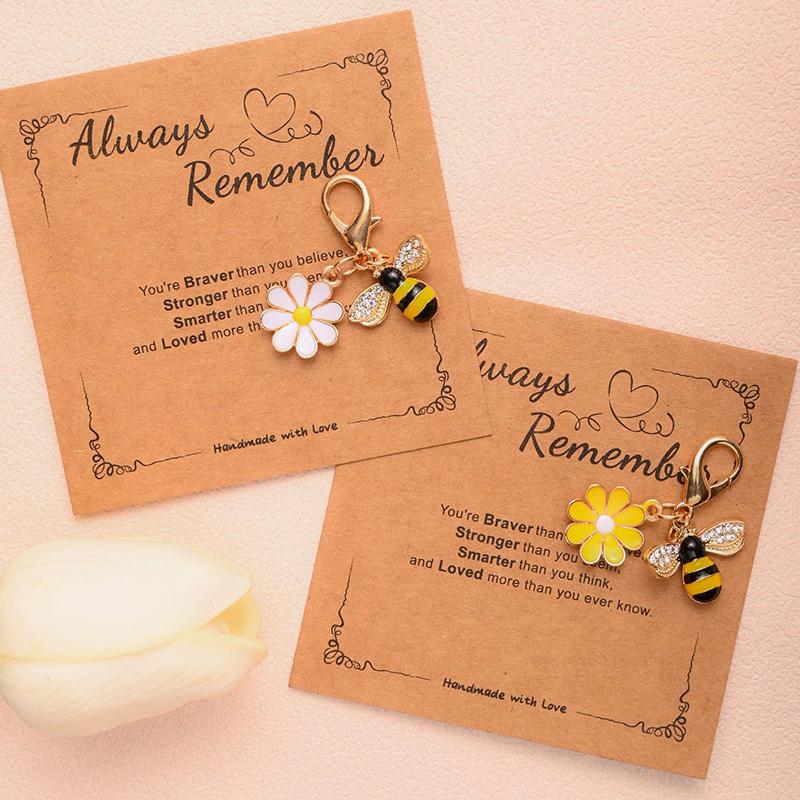 Välsignelsekort Bi Prästkrage Blomma Hänge Väska Nyckelring Prydnad Tillbehör Nyckelring