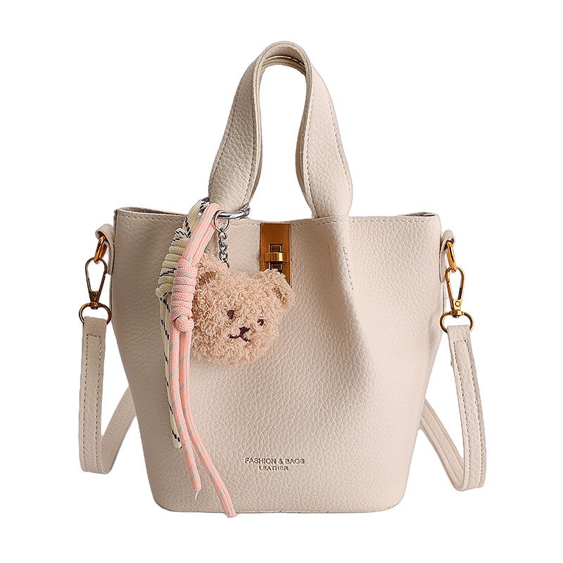 New Minimalist Soft Leather Handbag, Single Shoulder Crossbody Bag, Large Capacity Portable Bucket Bag, Lychee Patterned Women's Bag