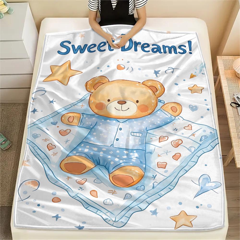 Princess and Little Bear Print Flannel Blanket,High Quality Comfortable for All Seasons,Home Decor,Warmth and Comfort,Perfect for Christmas Gifts
