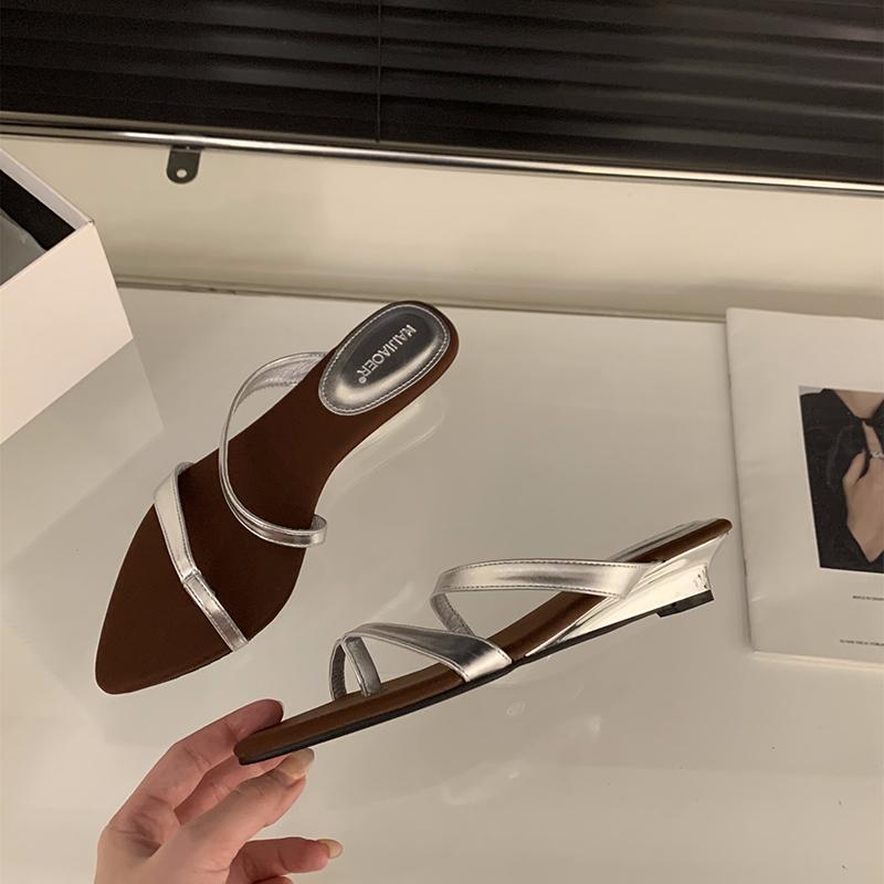 

Summer Women s Fashion Clip Toe Slippers Fashion Low Heel Slides Laides Casual Dancing Party Prom Shoes 35 серебряный