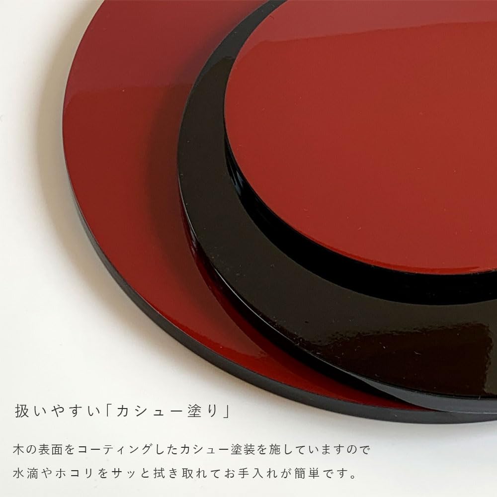 Yamaya Lacquerware Wooden Flower Stand, Round Board, Double-Sided Paint, Red and Black (Size 7, 21cm)