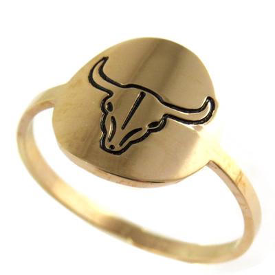 [Q0744] – Designerring „Boho“ aus roségoldenem Stahl (Bisonschädel) – 10 x 10 mm