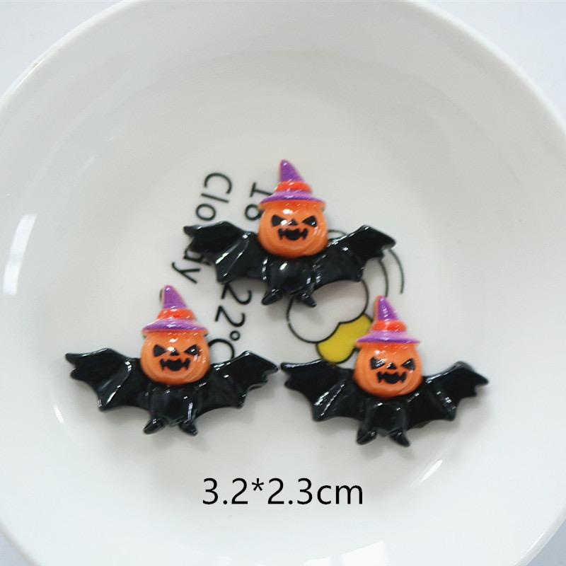 10Pcs Resin Colorful Kawaii Eye Bat Pumpkin owl Ghost Skull Figurines Flatback Stone DIY Bow Halloween Decor Scrapbook Crafts