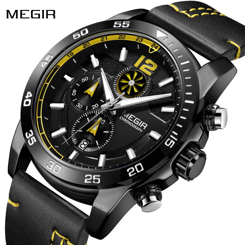 Megir Orologio Cronografo Uomo Quarzo Acciaio Impermeabile 3ATM Con Lancette Luminose Verdi