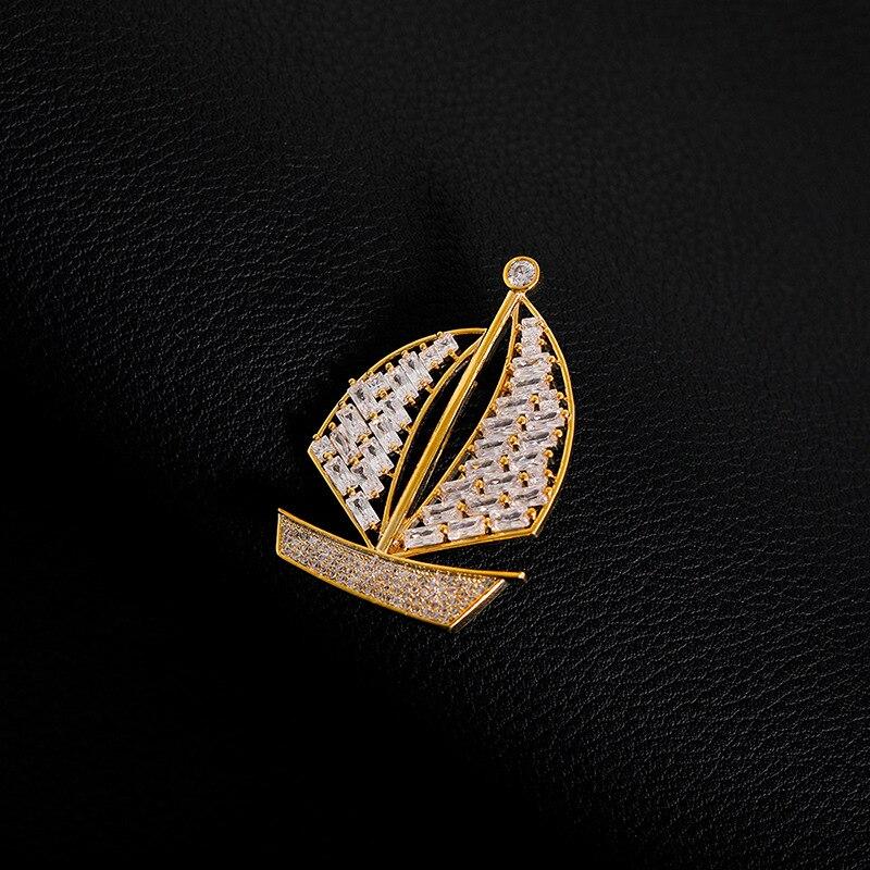 Blucome New Design Sailboat Shape Brooches for Women Men Suit Hijab Pins Daily Fashion