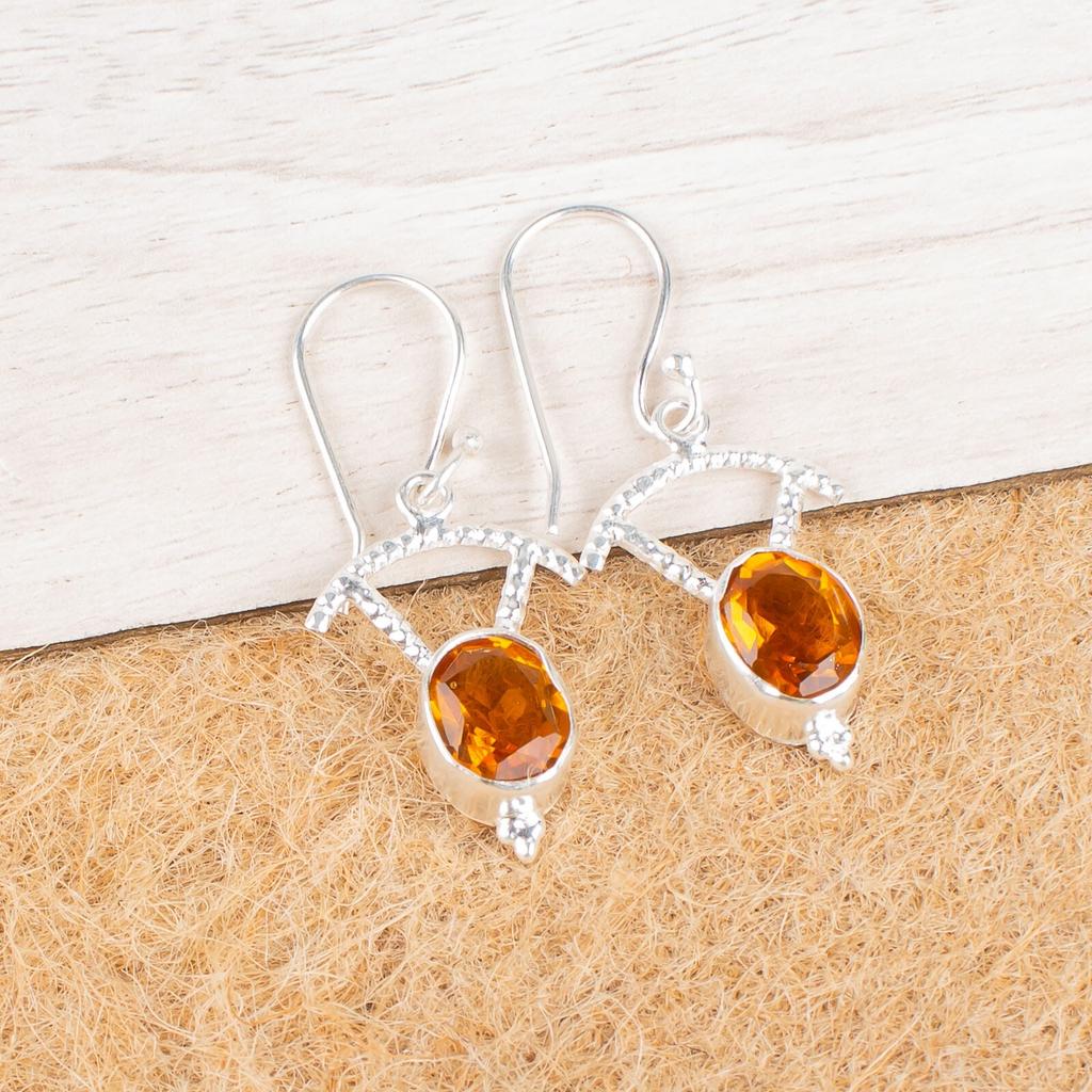 Citrine Gemstone 925 Sterling Silver Handmade Drop/Dangle Earrings1.50" For Gift EE-51-9