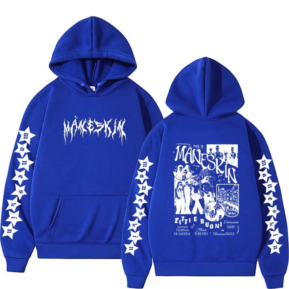 Modischer Streetwear-Sportswear-Hoodie mit doppelseitigem Grafikprint der italienischen Rockband Maneskin für Herren (Herbst, locker geschnitten)