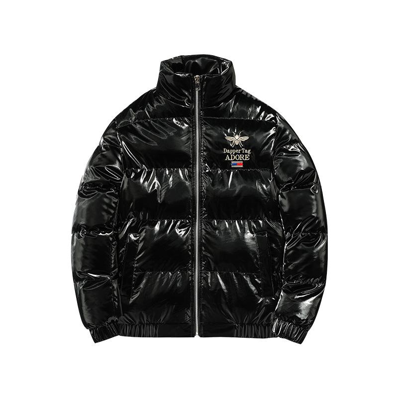 European Style Little Bee Embroidered Men's Winter Jacket - Korean Trendy Thick Down Cotton Coat